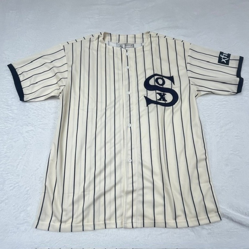 Kick 10 Chicago White Sox Pinstripe Baseball Jersey Mens XL Cream Navy Blue